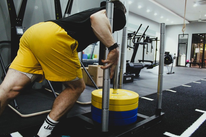 Sled push training at CrossFit Angkor, Siem Reap's CrossFit & Hyrox gym